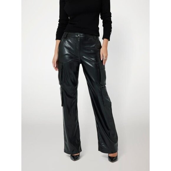 Guess Pants - GUESS Women's Kori High-Rise Faux-Leather Cargo Pants Black Size XL MSRP $148